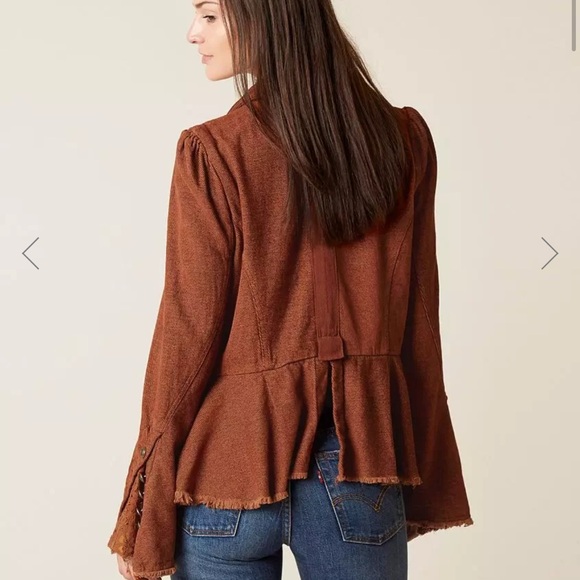 16. Free People Throwback Corduroy Military Lace Bell Sleeve Jacket Blazer - Picture 4 of 16